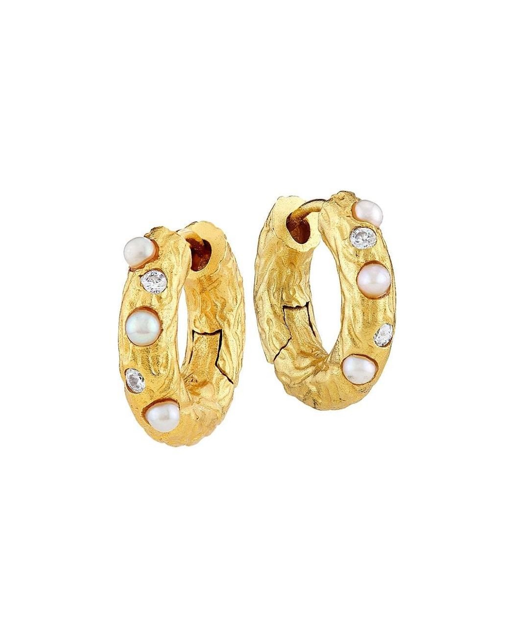 Anni Lu Iconic Gem In A Hoop 18k-gold-plated, Cubic Zirconia & Imitation  Pearl Hoop Earrings in Metallic