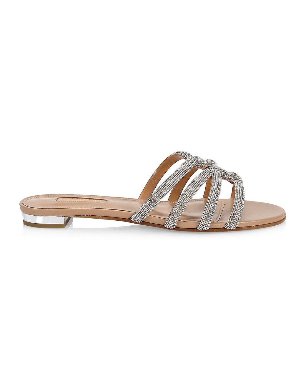 Aquazzura Moondust Crystal-embellished Leather Flat Sandals - Lyst