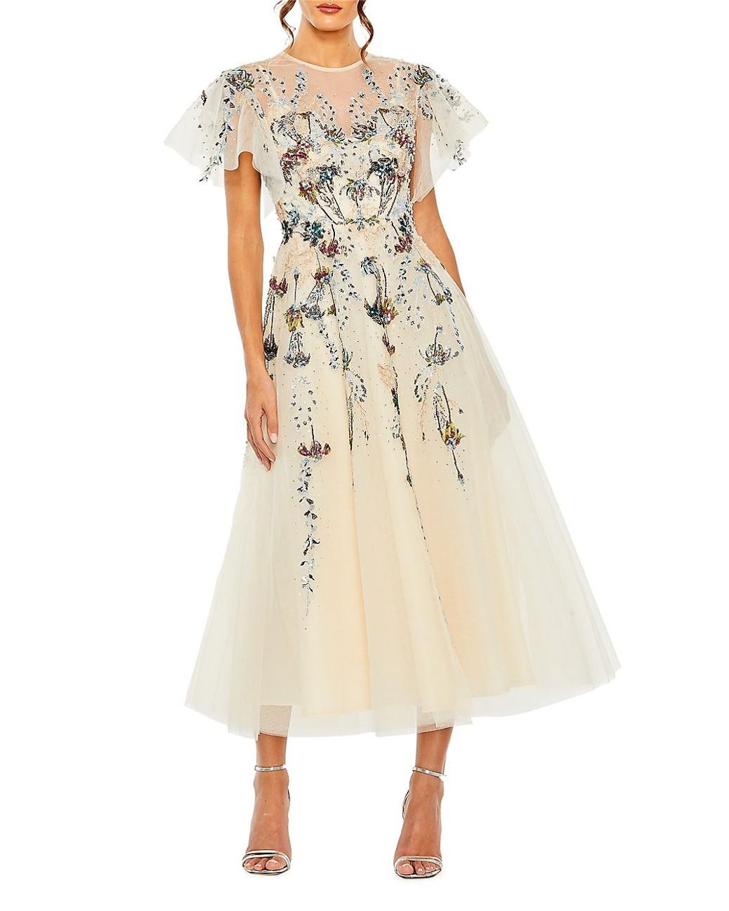 Mac Duggal Mac Embellished Floral Tulle Mididress in Natural Lyst