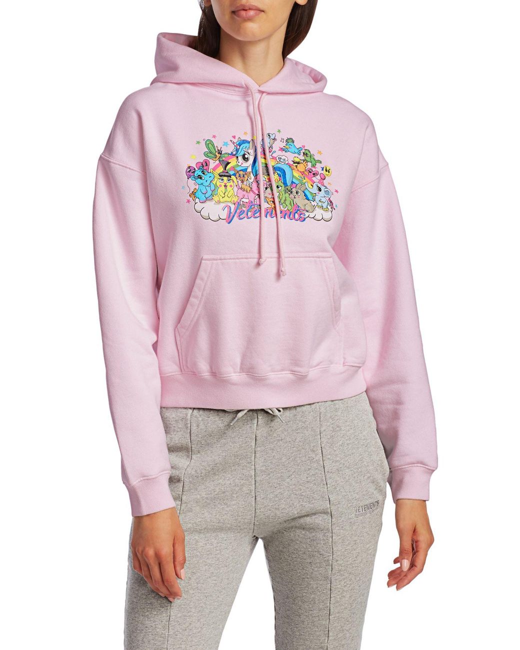 Vetements Cropped Printed Cotton-jersey Hoodie in Pink | Lyst