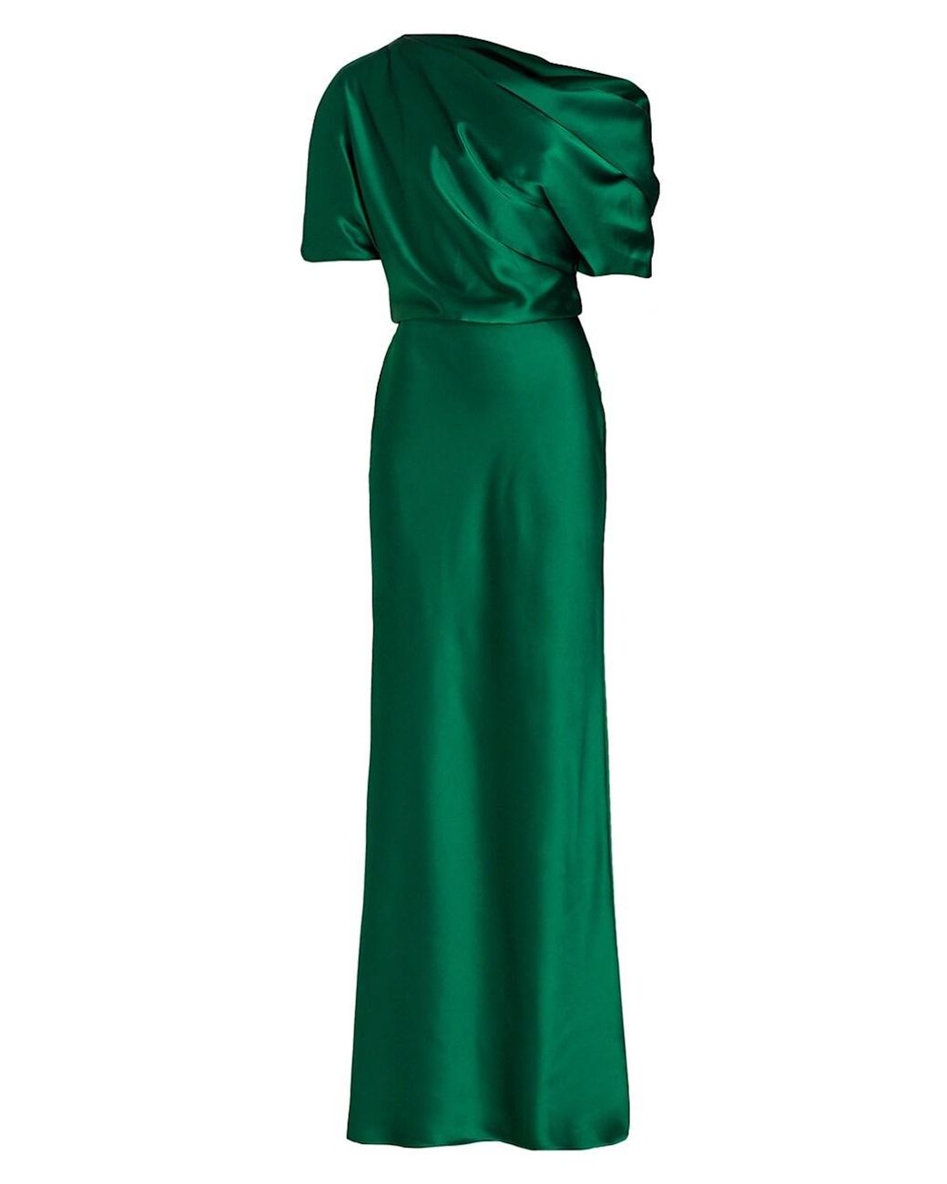 Amsale Satin One-shoulder Gown in Emerald (Green) | Lyst
