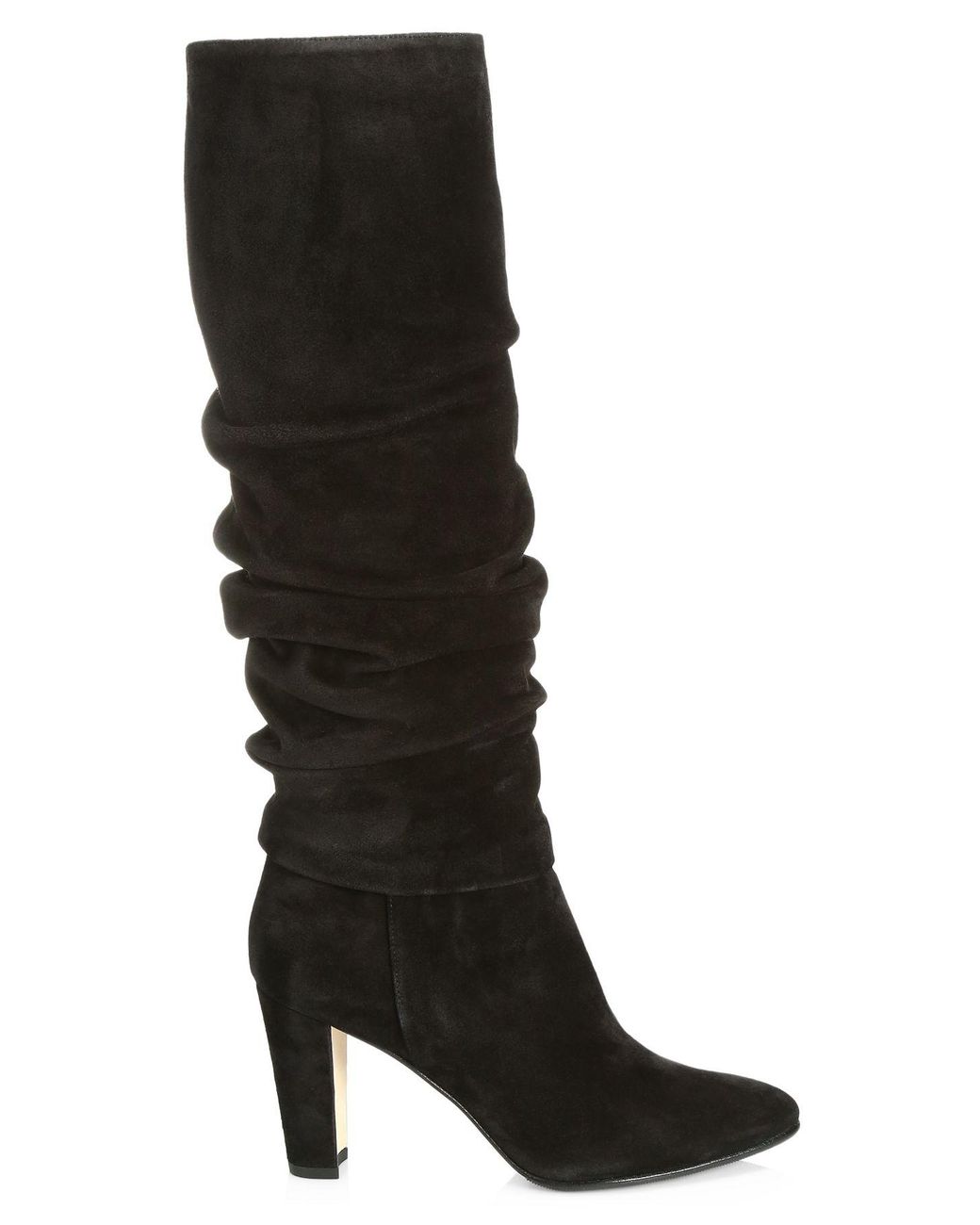 black suede slouch boots flat