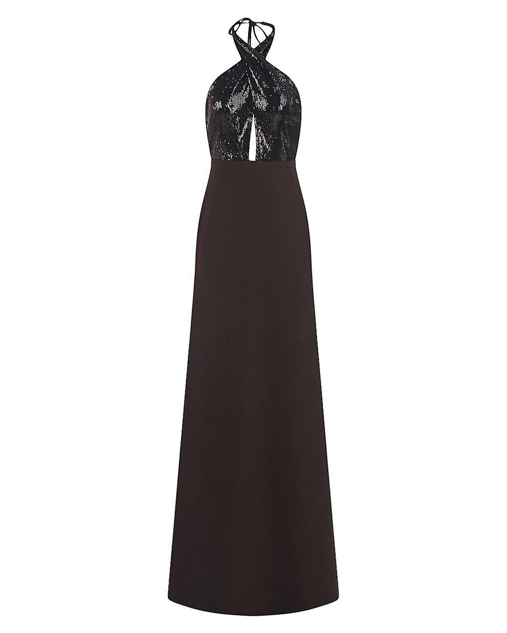 Halston Synthetic Lacey Sequined Crepe Gown in Black | Lyst
