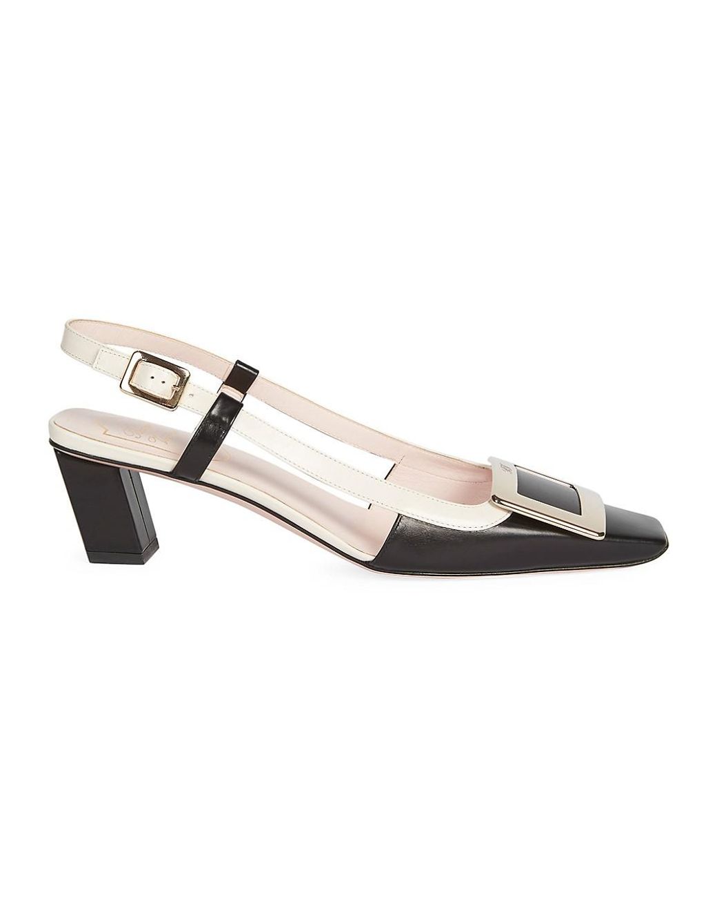 Roger Vivier Leather Belle Pilgrim Slingback Pumps in Black/White (Black) - Lyst