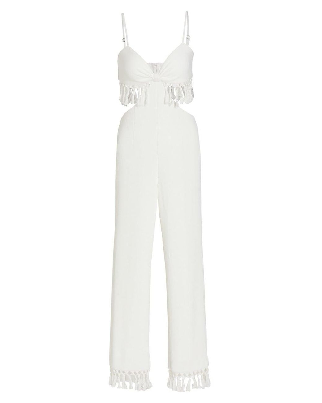 Saylor Synthetic Sterling Fringe Cutout Jumpsuit in White | Lyst
