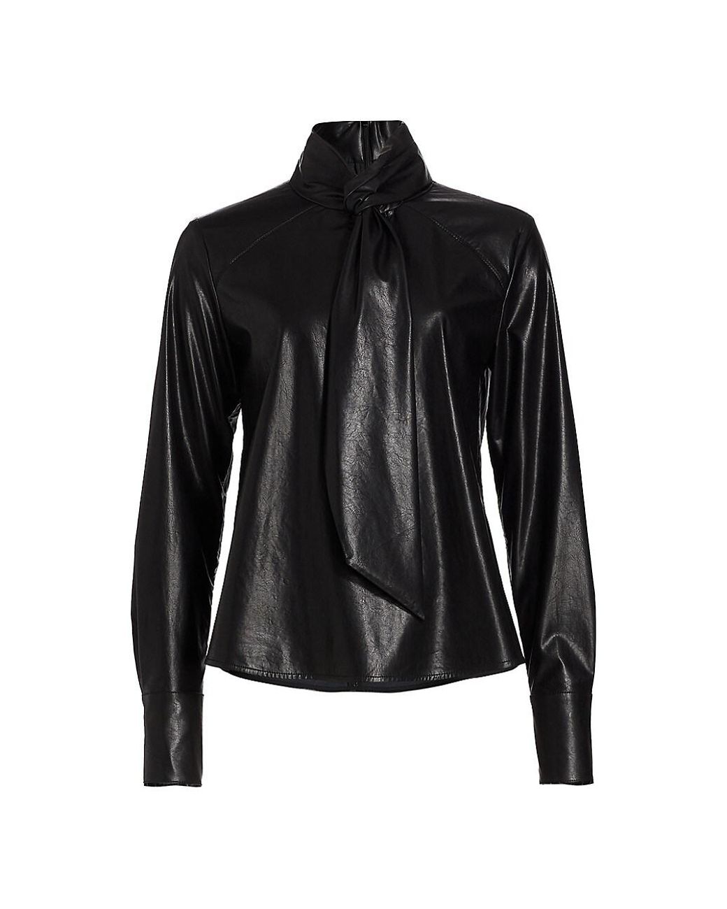 LVIR Faux Leather Tieneck Blouse in Black Lyst