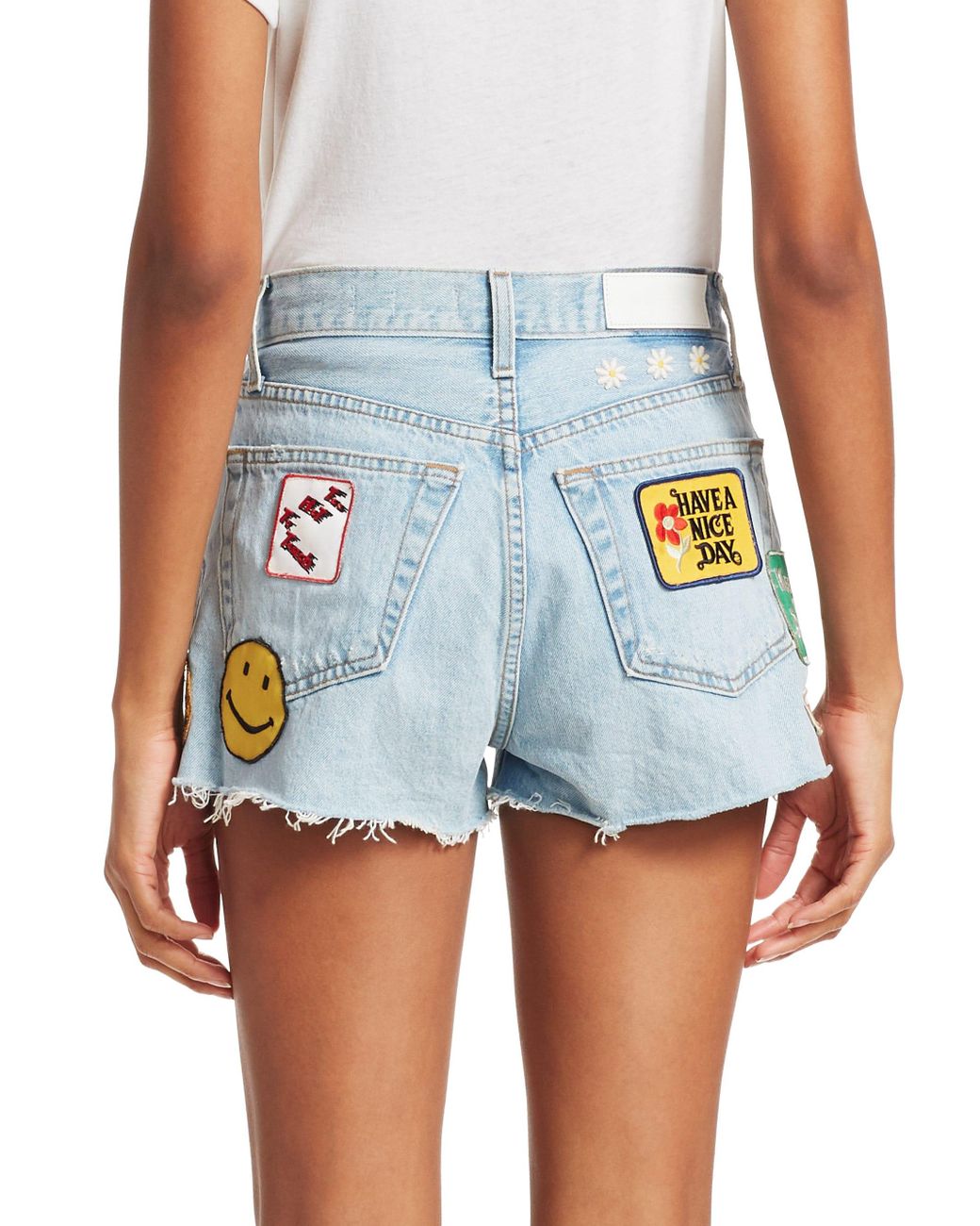 Denim Embellished Patch Jean Shorts 