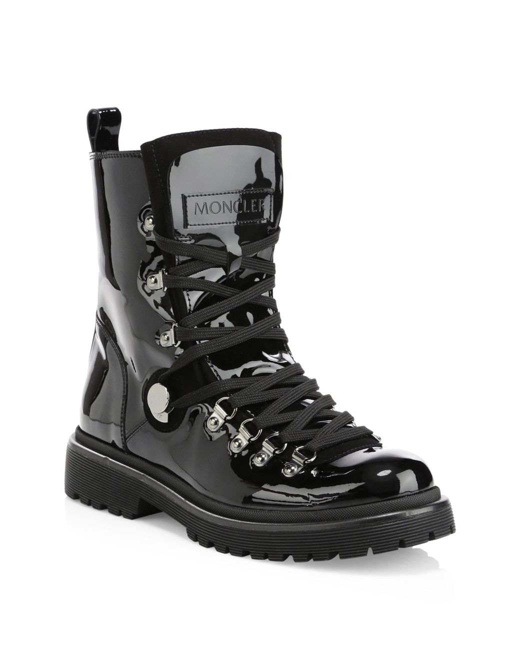 Moncler Patent Leather Combats Boots in Black | Lyst