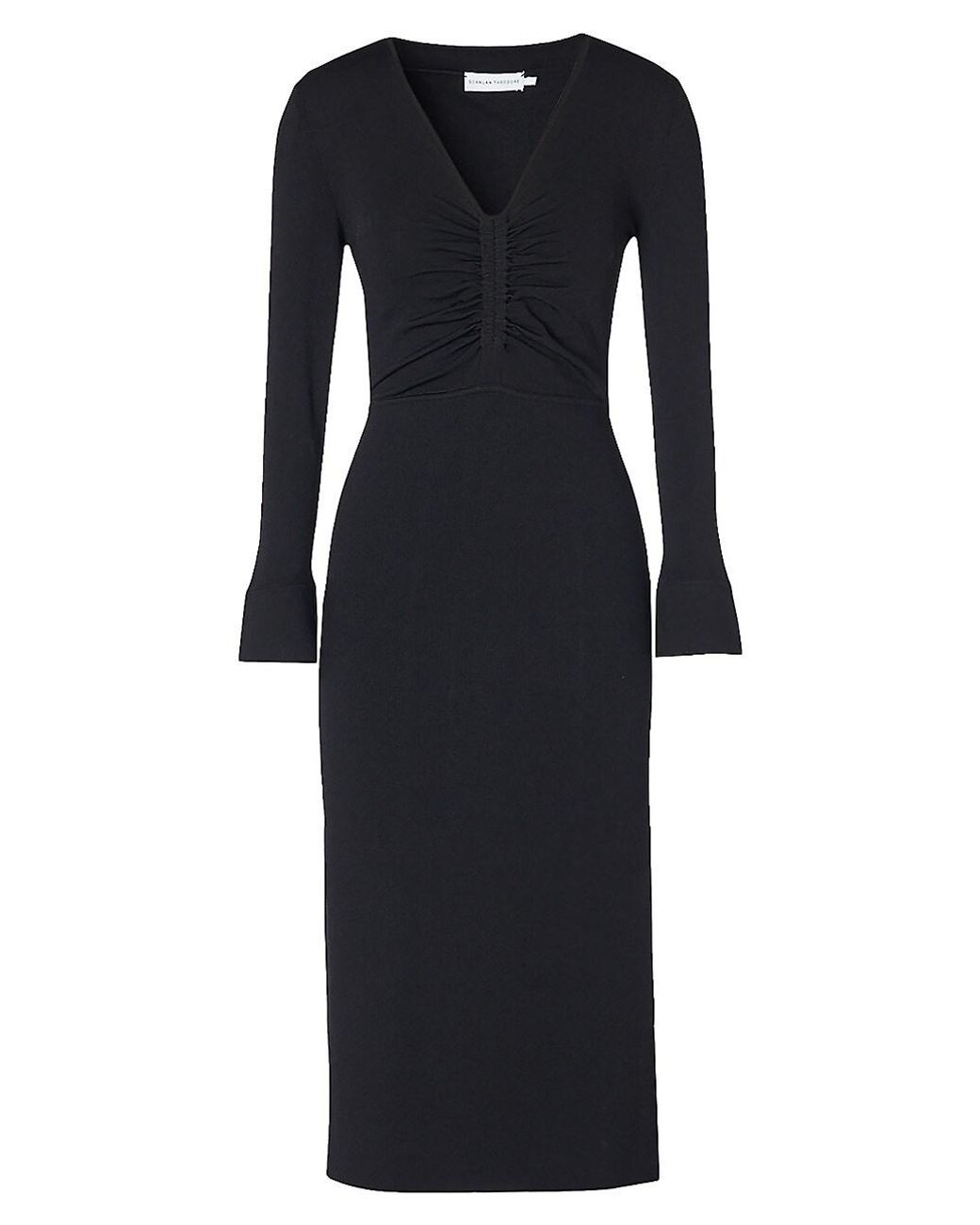 Scanlan Theodore Synthetic Ruched Long-sleeve Midi-dress in Black | Lyst