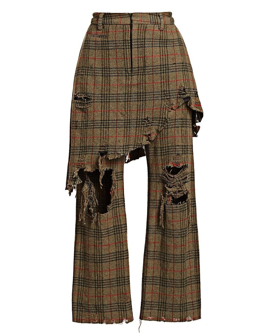 R13 Skirt-overlay Distressed Plaid Wool Trousers in Green | Lyst