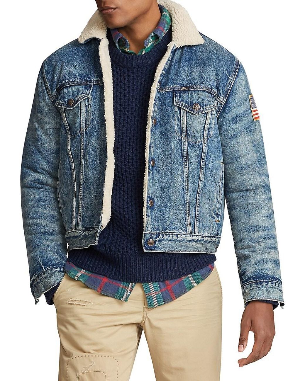 Polo Ralph Lauren Flag-patch Faux-shearling Denim Jacket in Blue for Men |  Lyst