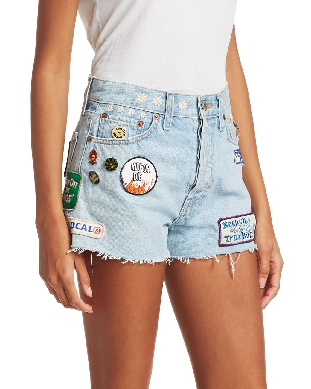 Denim Embellished Patch Jean Shorts 