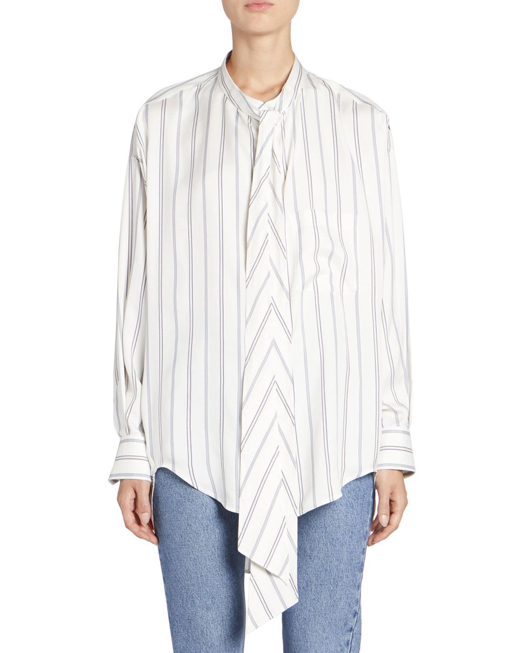 Balenciaga Striped Logo Button-down Shirt in White | Lyst