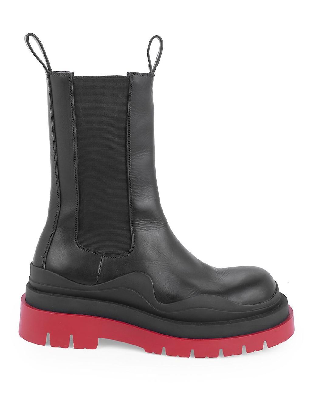 Bottega Bv Tire Leather Chelsea Boots in Black Red (Black) Lyst