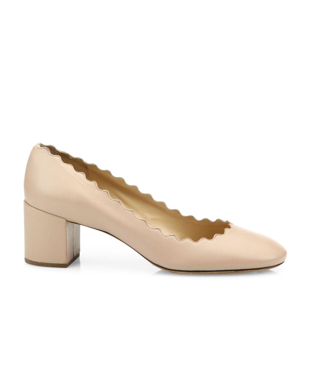 chloé scalloped leather block pumps