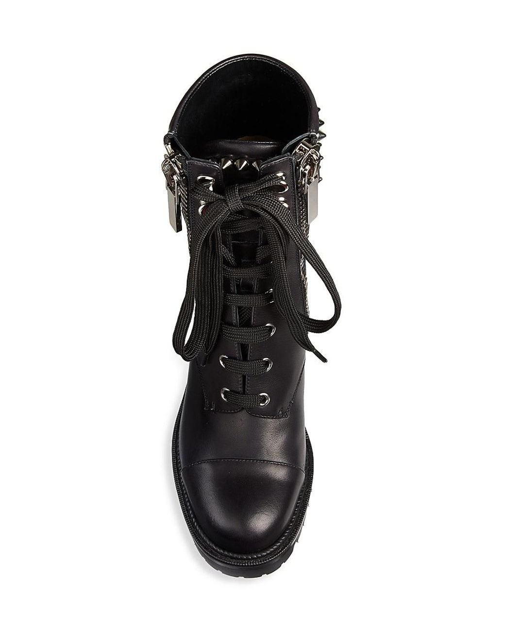 Christian Louboutin Leather Studded Accents Combat Boots
