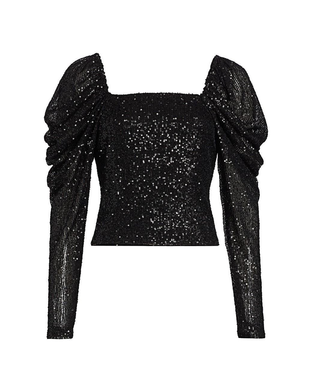 Ramy Brook Synthetic Skye Sequin Puff-sleeve Top in Black - Lyst