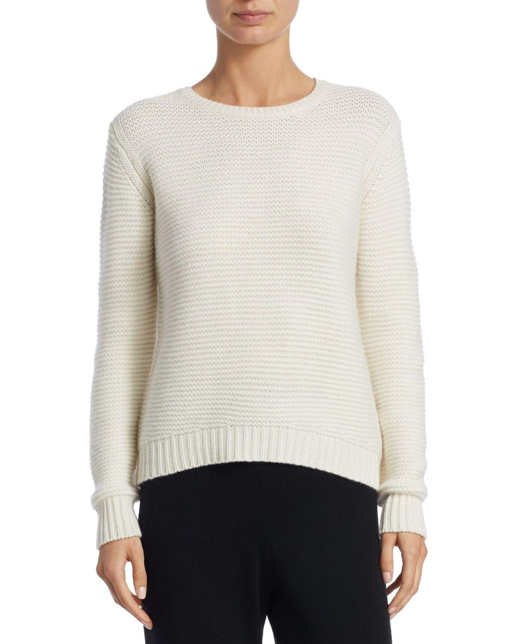 Saks Fifth Avenue Collection Textured Cashmere Sweater in Vintage White
