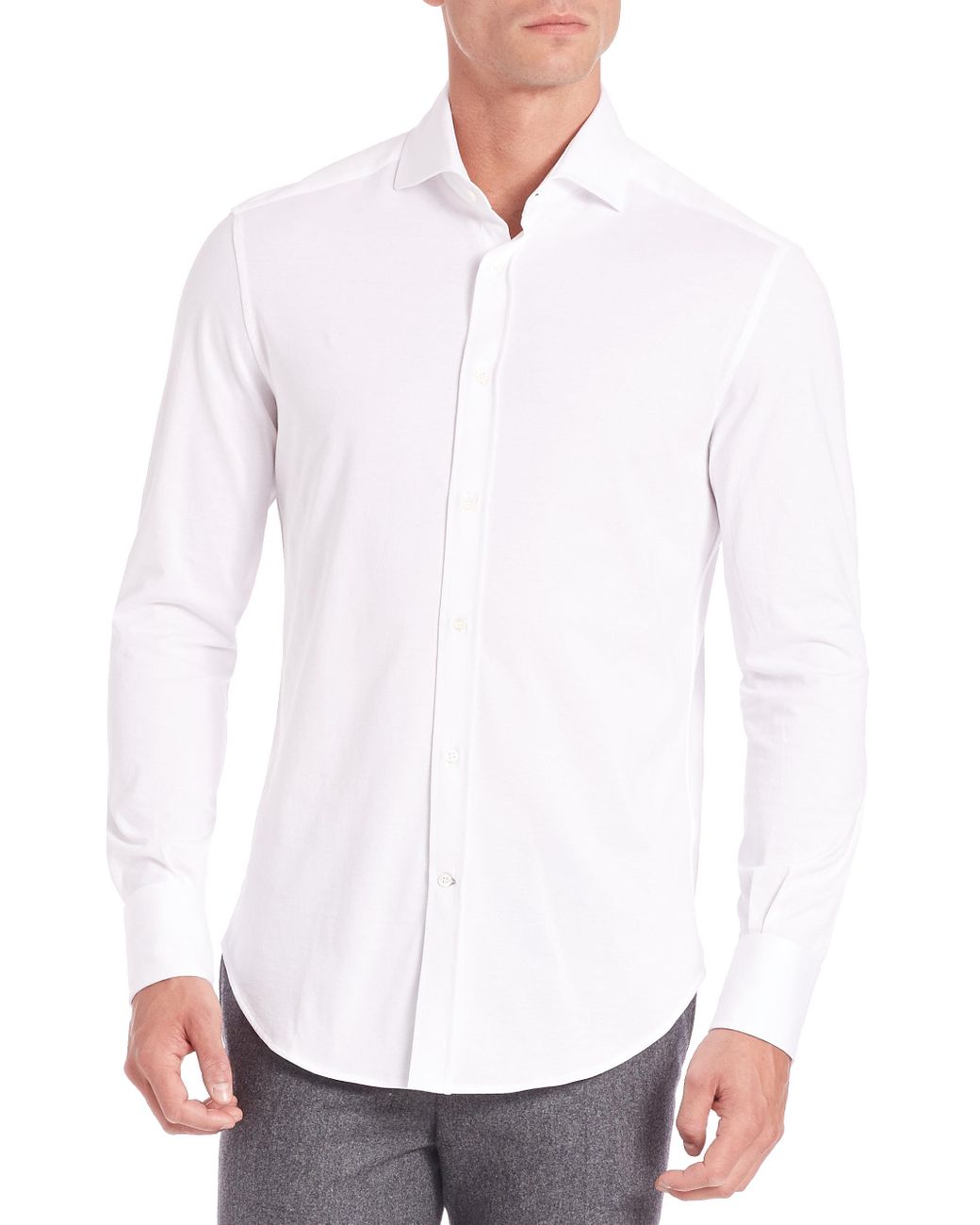 Brunello Cucinelli Jersey Knit Button-down Shirt in White for Men | Lyst