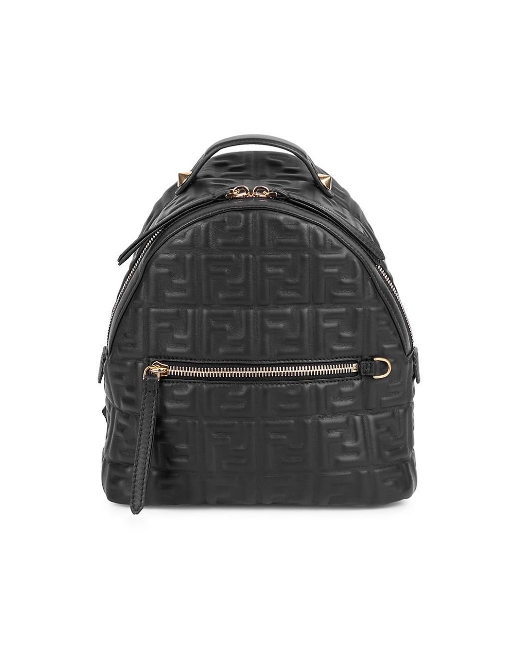 Fendi Mini Ff Leather Backpack in Black