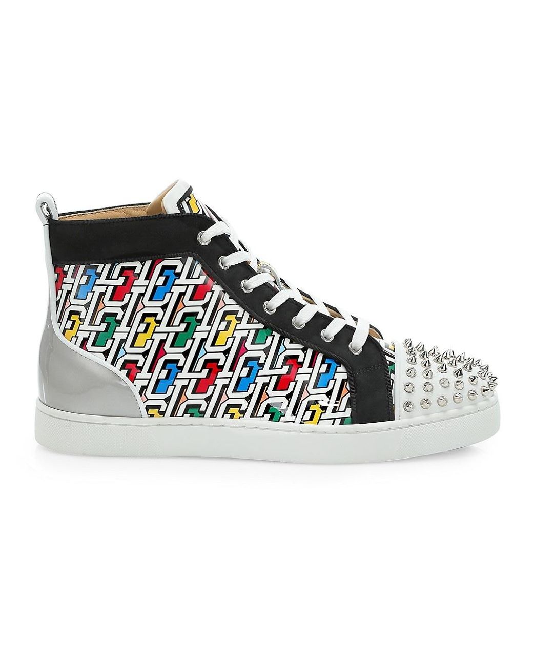 Christian Louboutin Leather Lou Spikes Orlato Flat High-top Sneakers in  Silver (Metallic) for Men - Lyst