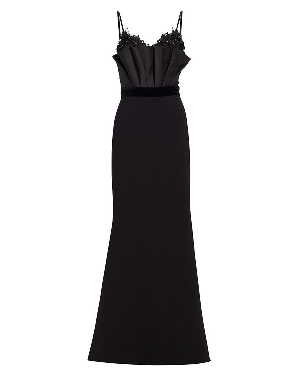 Badgley Mischka Satin Embellished Fan-bodice Gown in Black | Lyst