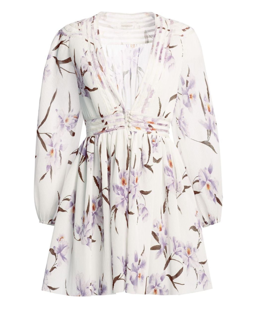 Zimmermann Corsage Plisse Orchid-print Mini Dress in White | Lyst