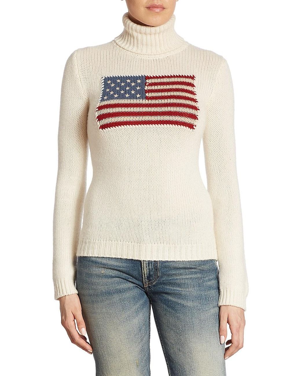 Ralph Lauren Collection Iconic Flag Cashmere Turtleneck Sweater in Natural  | Lyst