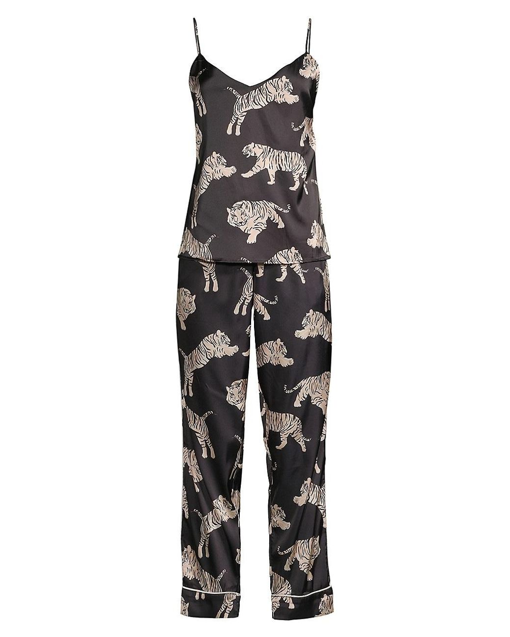 Averie - Short-Sleeve Shirt & Shorts Silk Pajama Set - Women's S / Tigers