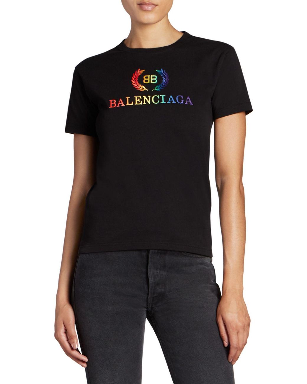 Balenciaga Cotton Rainbow Bb Small T-shirt in Black | Lyst