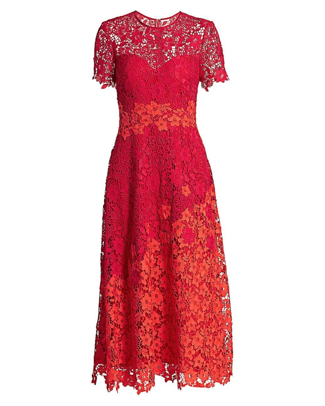 THEIA Lace A-line Midi Dress in Cherry Orange (Red) | Lyst