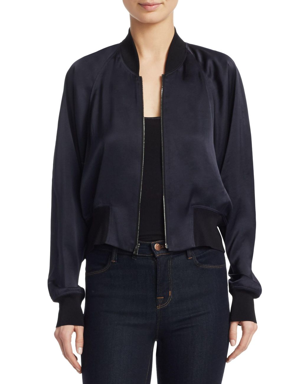Theory Women's Raglan Track Bomber Jacket Deep Navy Size Medium in