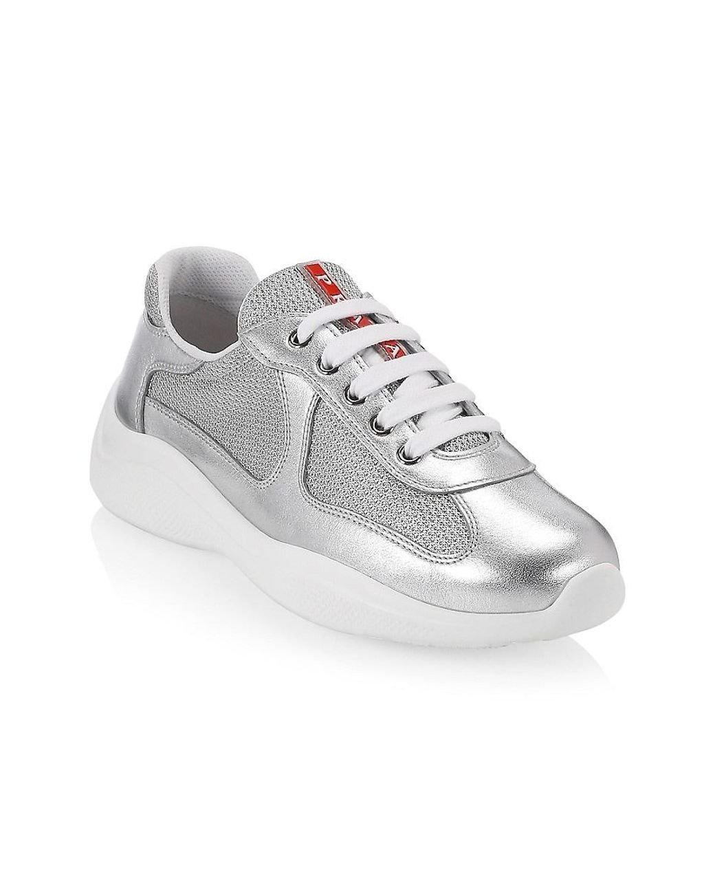 Silver metallic prada sneakers Clearance