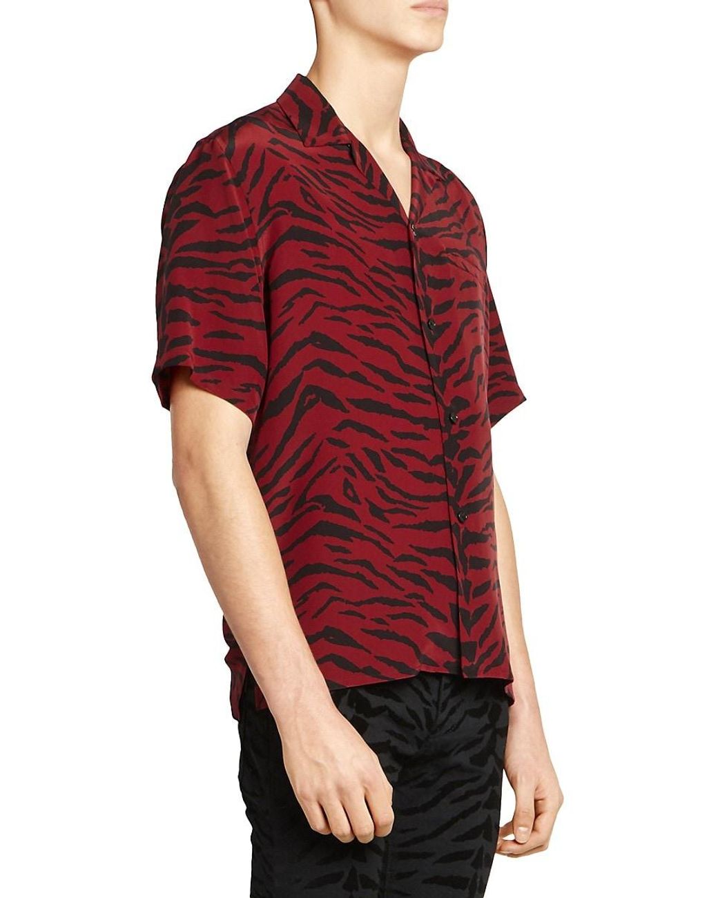 Saint Laurent Zebra Silk Vacation Shirt in Red & Black (Red) for Men 