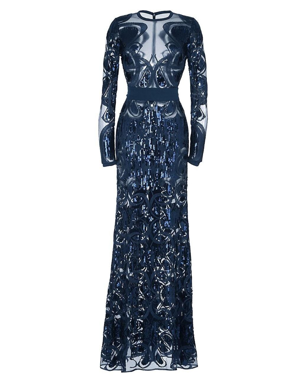 Elie Saab Sheer Inset & Embroidered Gown in Blue | Lyst