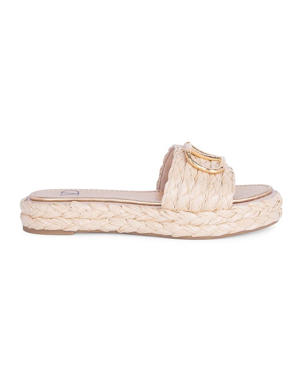 Valentino Leather V Logo Signature Slide Espadrilles in Natural - Lyst