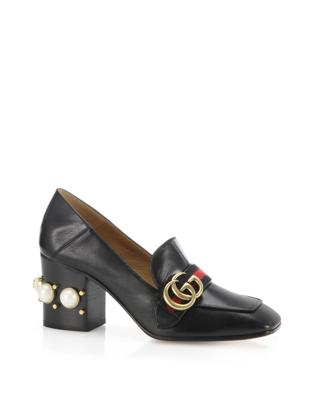 Gucci Black Pearl Heel 80 Leather Pumps | Lyst