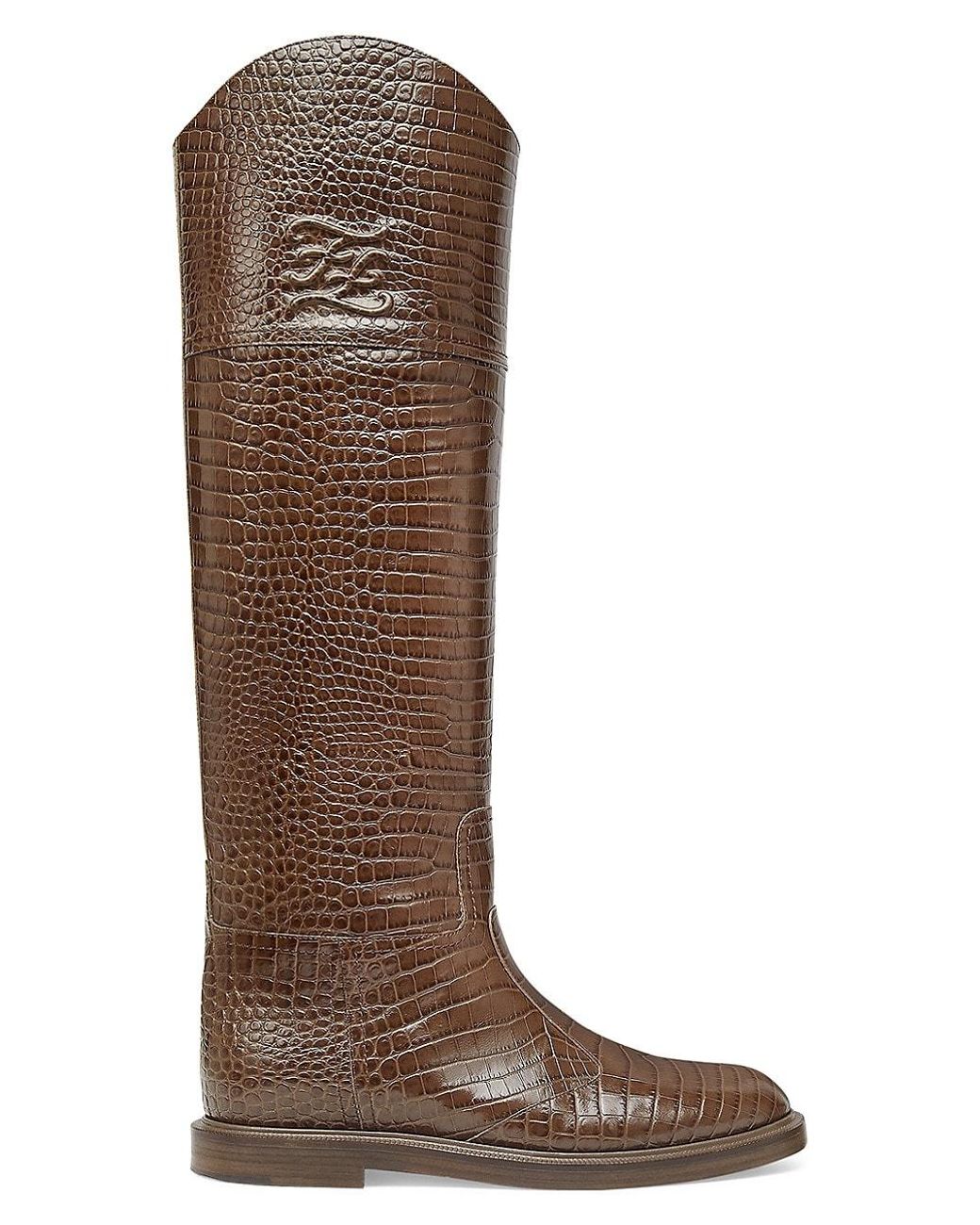 Fendi Crocembossed Leather Tall Boots in Brown Lyst