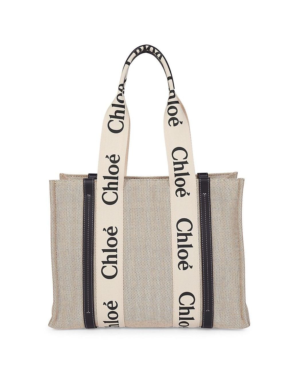 Chloé Medium Woody Canvas Tote in White Blue (White) - Lyst
