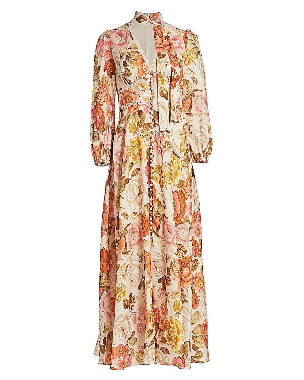 Zimmermann Bonita Long-sleeve Floral Linen Dress | Lyst