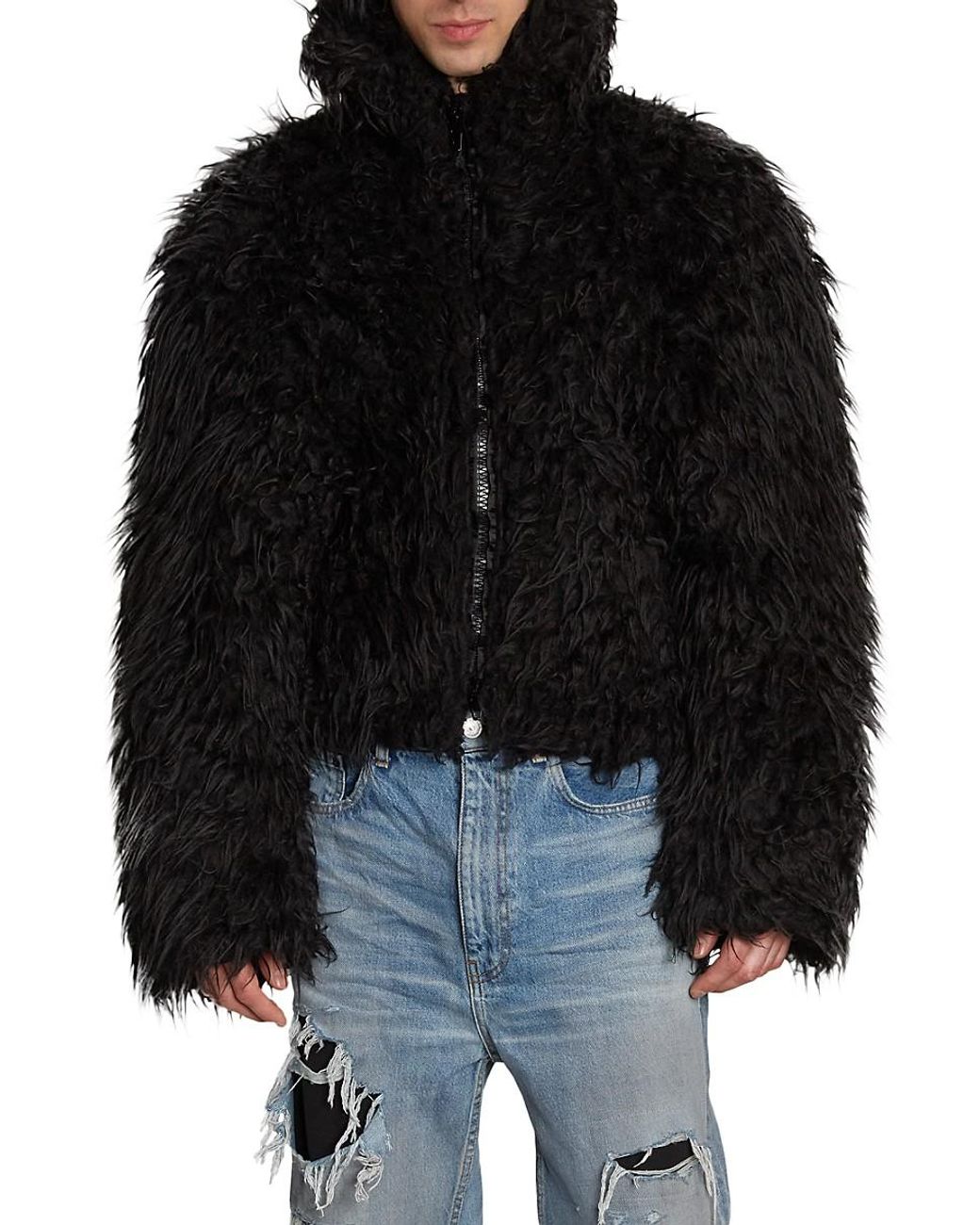 Balenciaga Cropped Padded Faux Fur Jacket in Black for Men