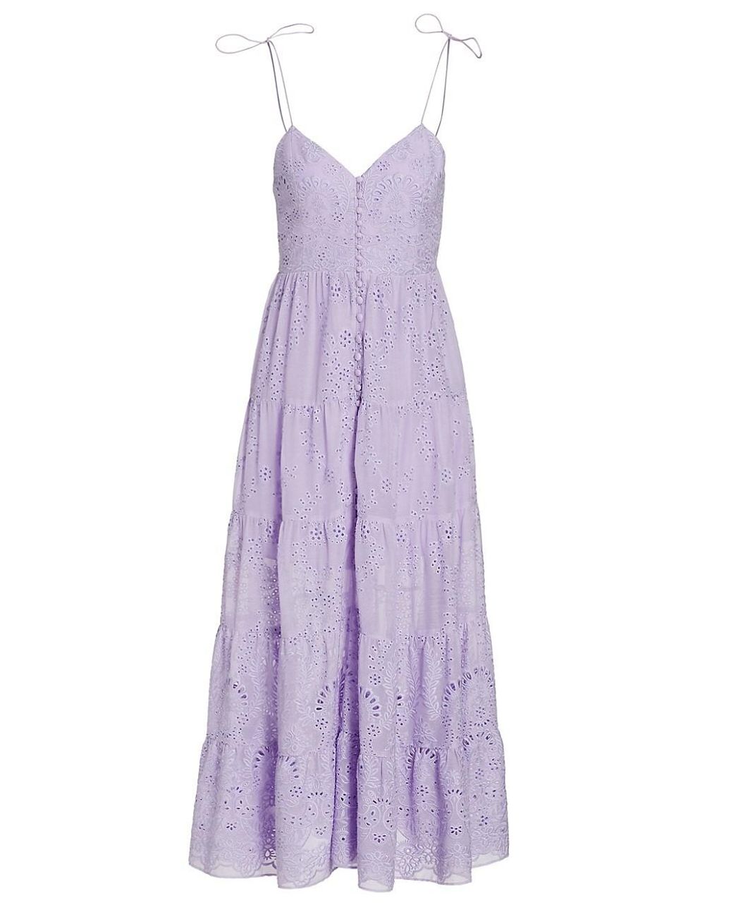 Alice + Olivia Shanti Eyelet Lace Midi-dress in Lavender (Purple) | Lyst