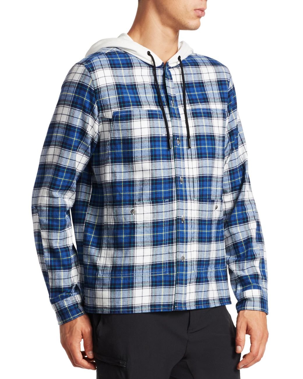 Madison Supply Plaid Cotton Flannel Hooded Shirt in Blue for Men