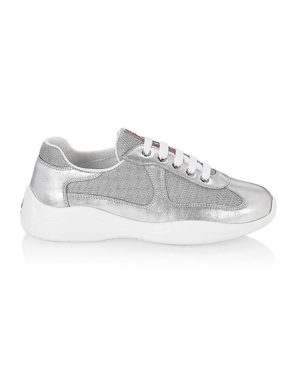 Silver metallic prada sneakers Clearance