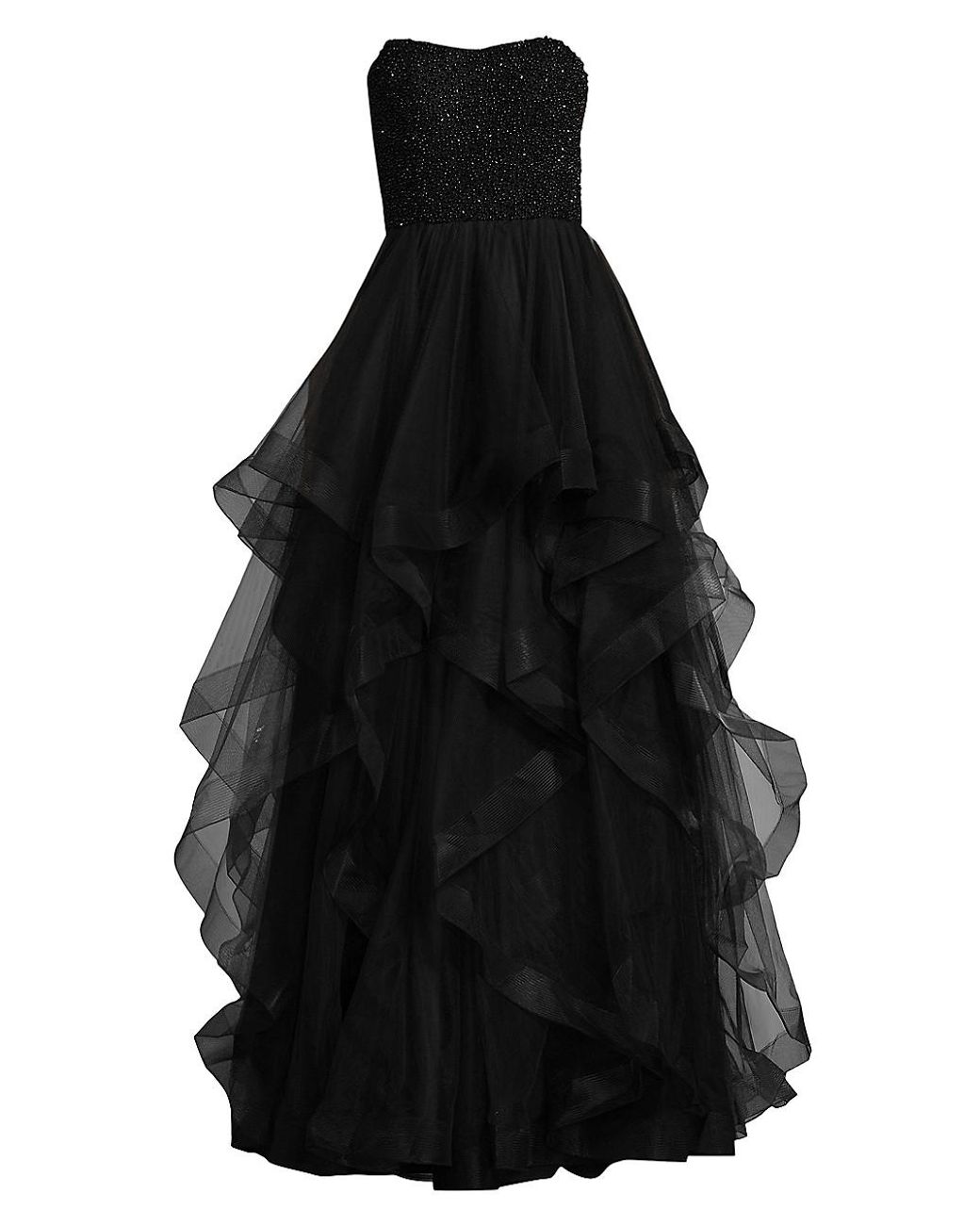 basix black label sweetheart cascade gown