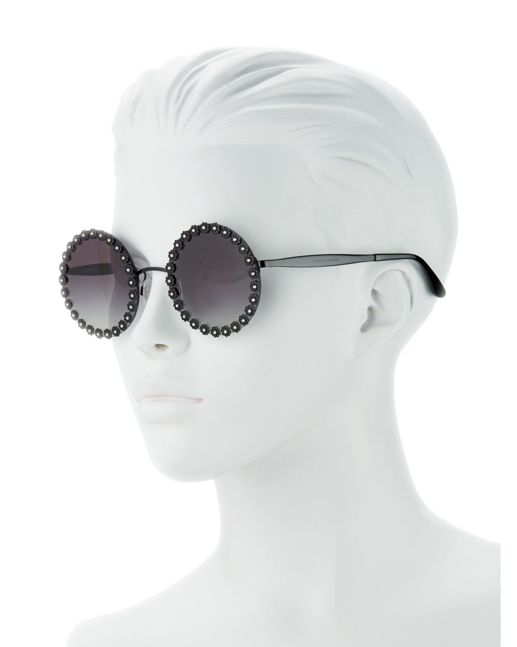 Dolce & Gabbana Flower-trimmed 56mm Round Sunglasses in Black | Lyst