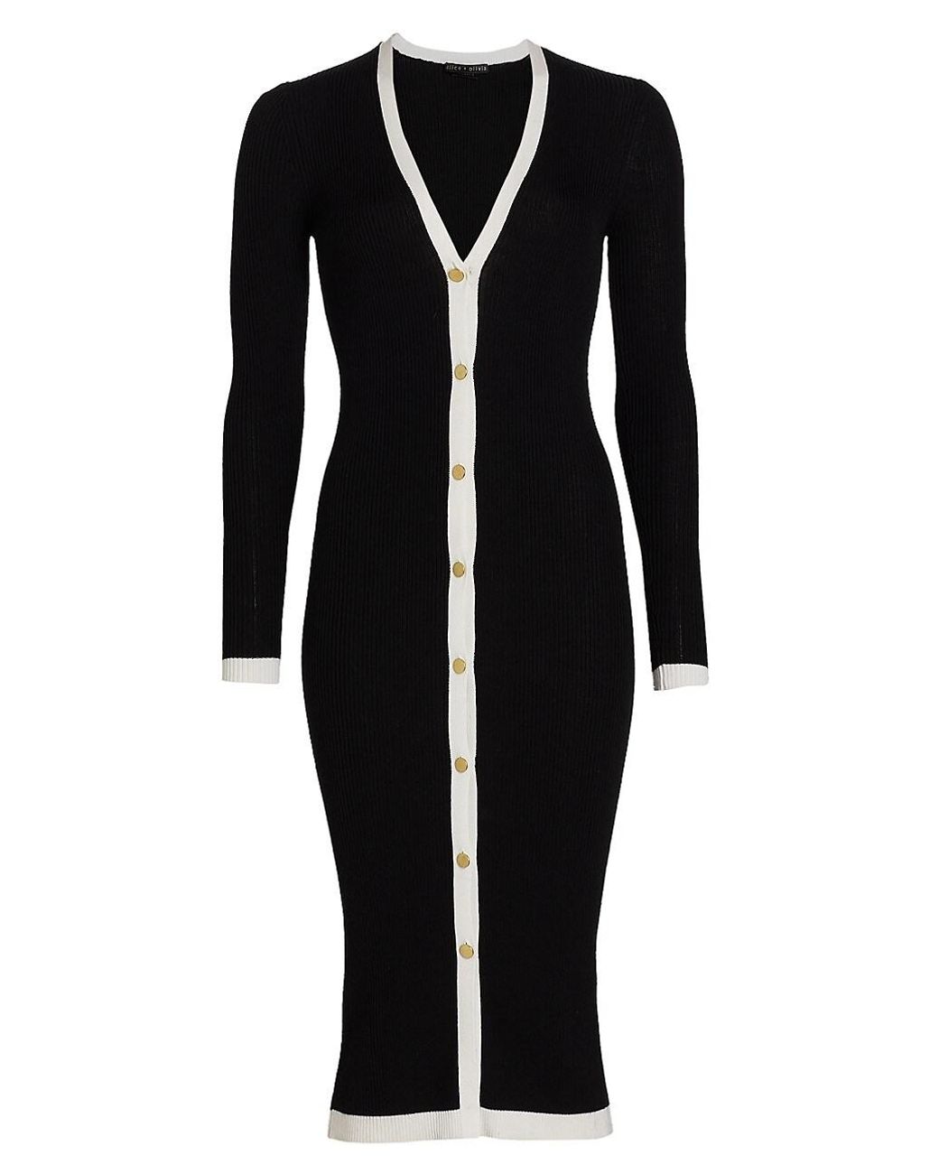 Alice + Olivia Wool Alcina Ribknit Sweater Dress in Black Soft White (Black) Lyst