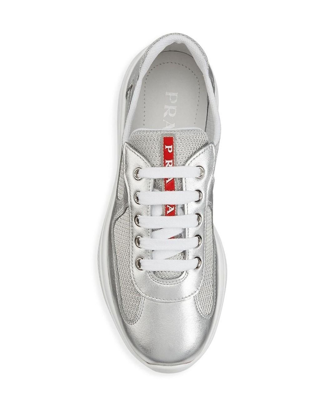 Silver metallic prada sneakers Clearance