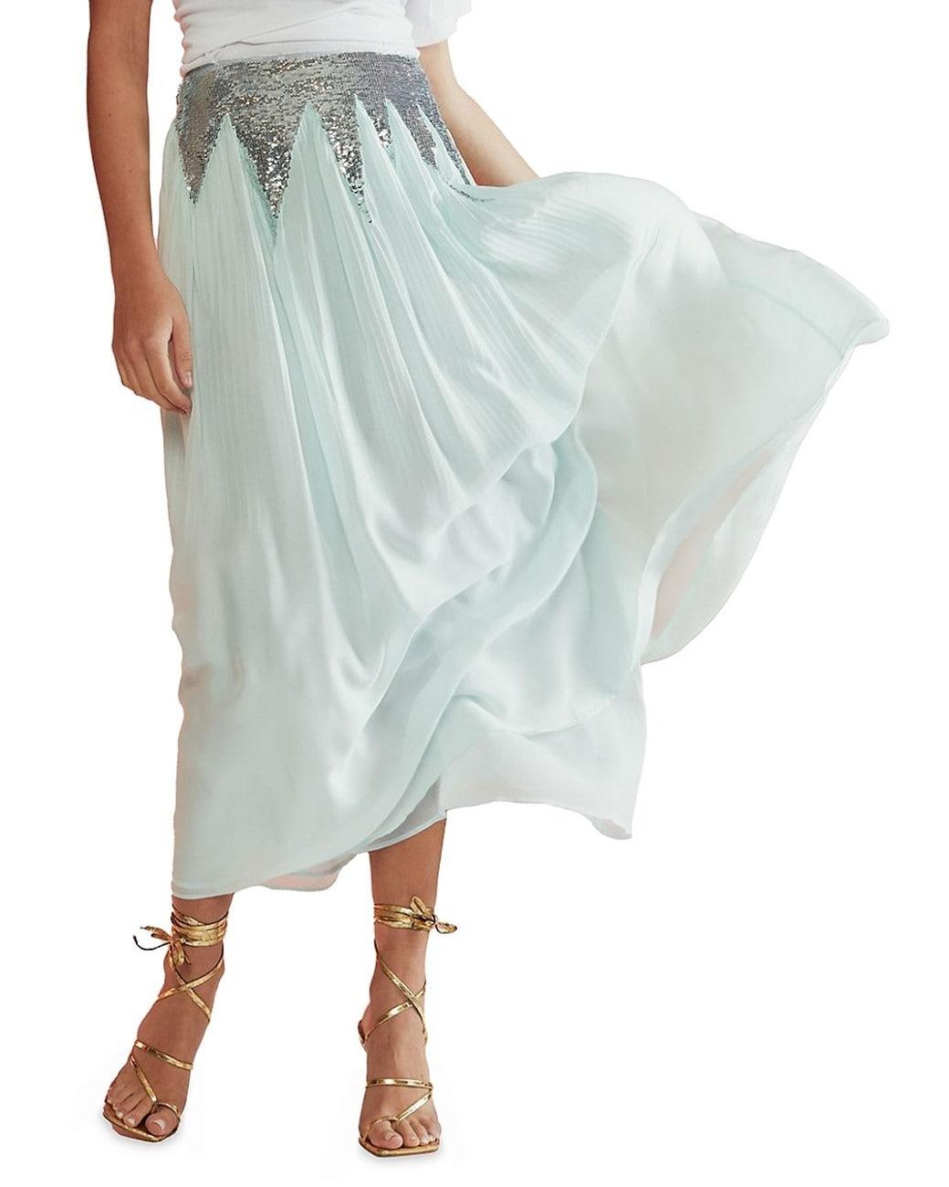 Cynthia Rowley Starburst Sequin-embellished Silk Maxi Skirt in Blue | Lyst