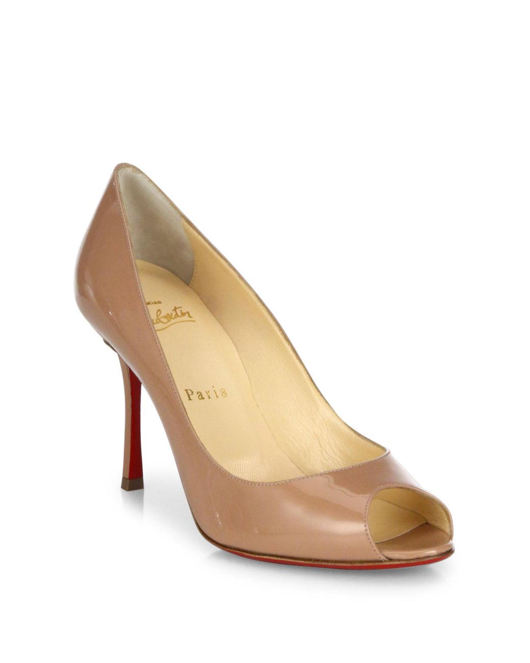 Christian Louboutin Yootish 85 Patent Leather Peep Toe Pumps in Natural |  Lyst